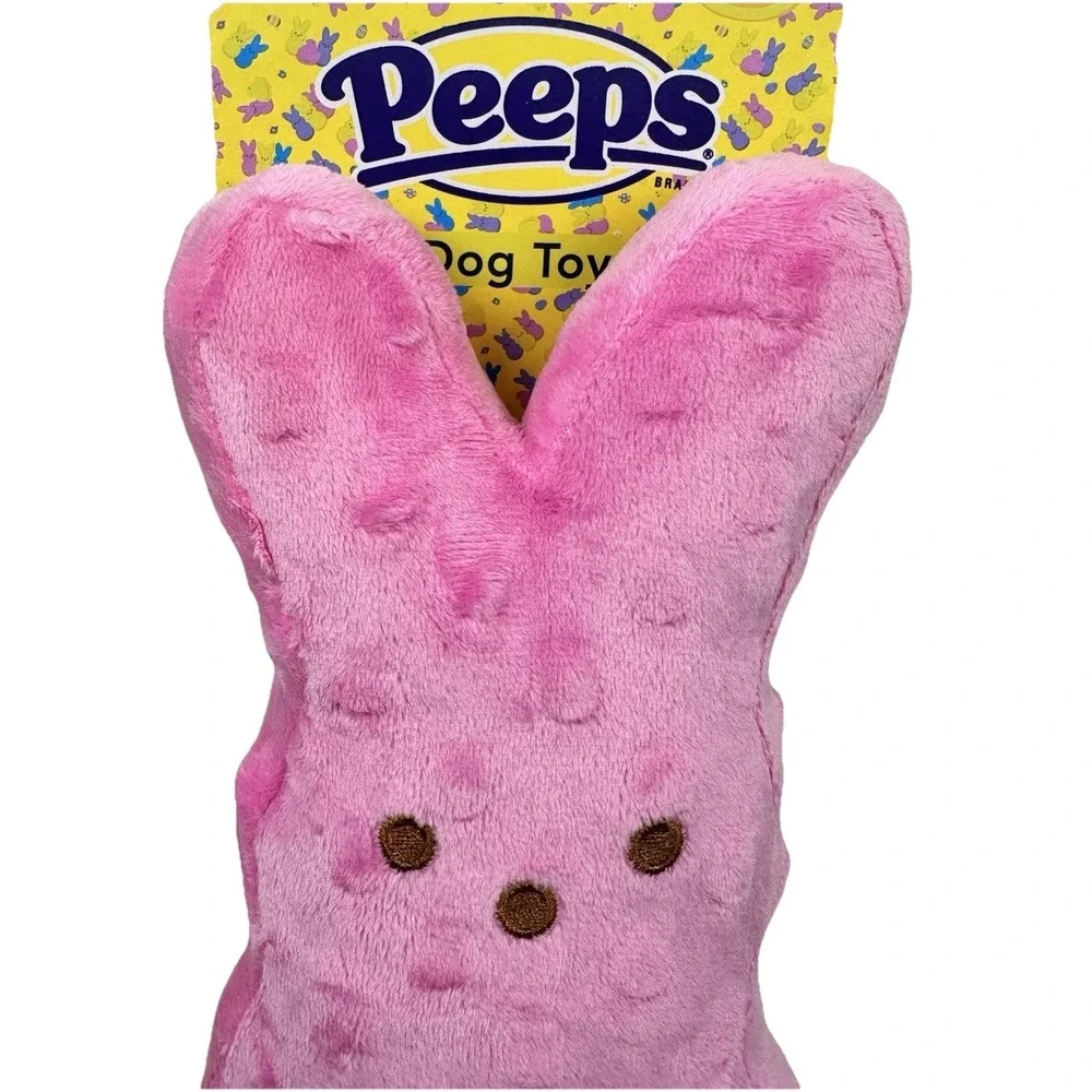 Peeps Bunny Dog Plush Squeaker Toy Pink Easter Gift Toy New